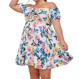 NEW TORRID 5 XL MINI GAUZE PUFF SLEEVE SKATER DRESS FLORAL WHITE PLUS SIZE